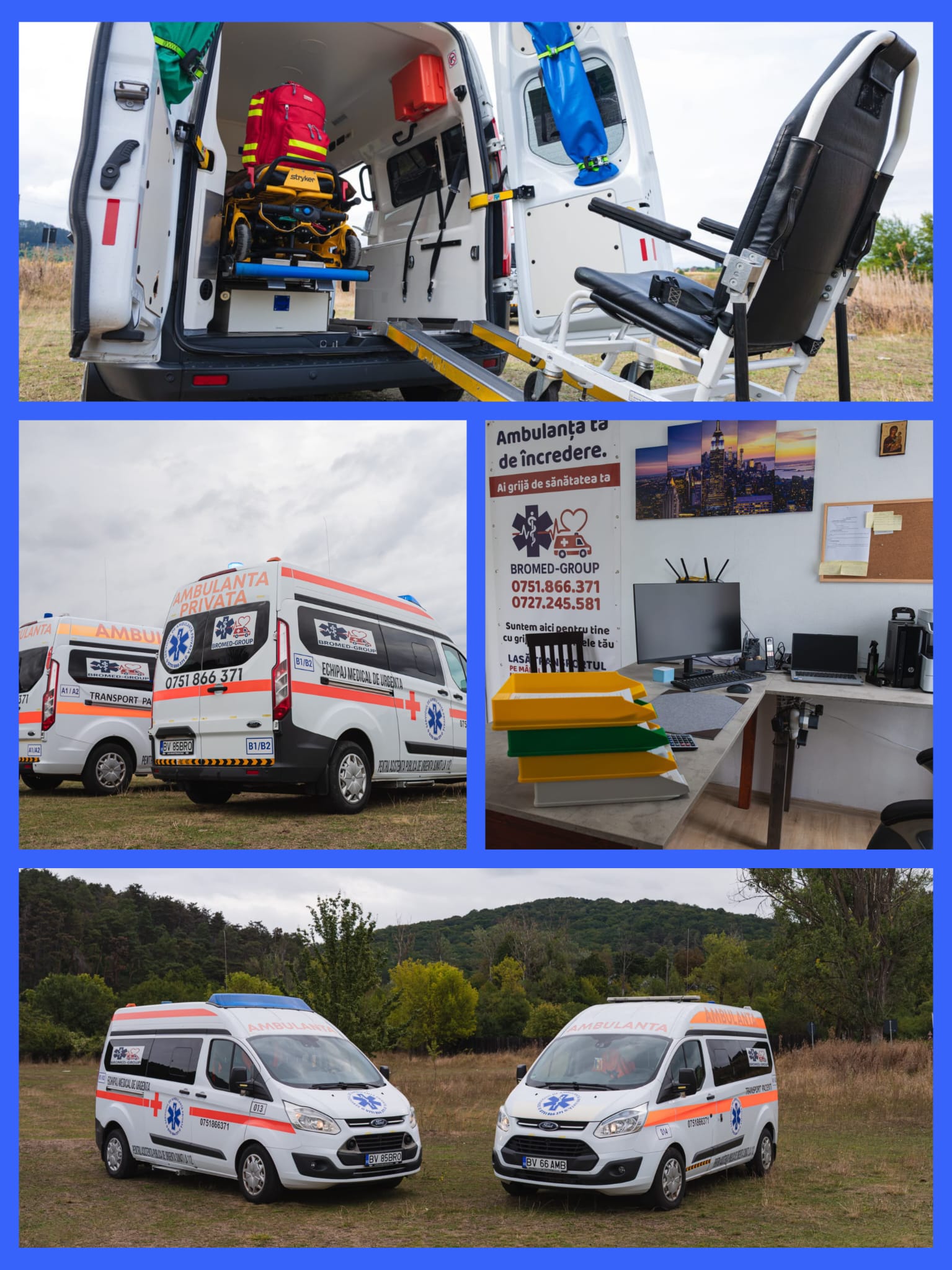 BroMed Group - Ambulanță si echipaj medical în acțiune, oferind asistență medicală de urgență și transport sanitar rapid.